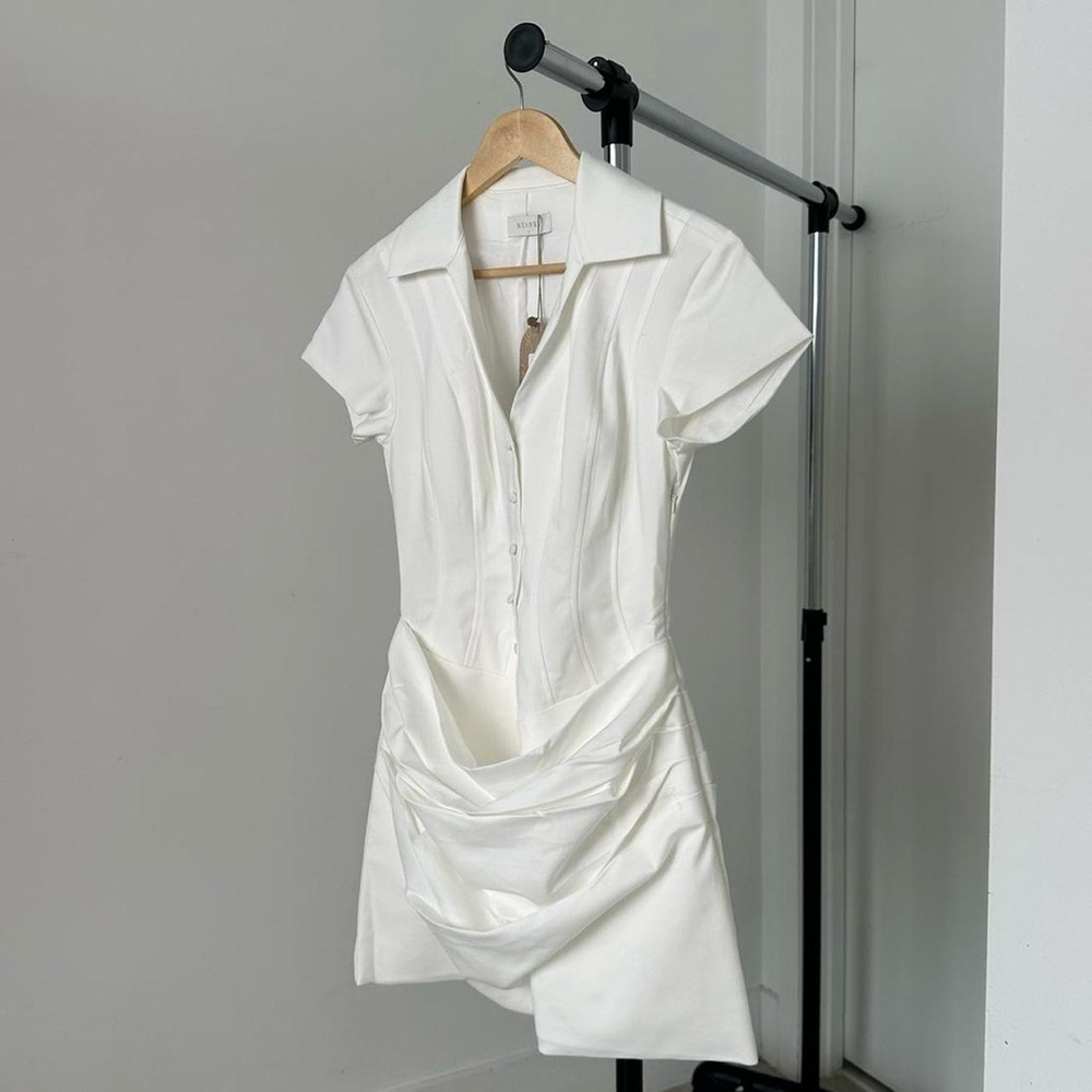 Meshki White Collared Ruched Mini Dress - Picture 7 of 9